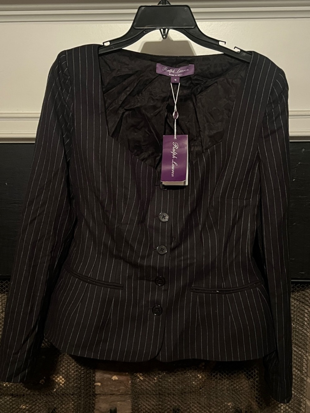 NWT Ralph Lauren Black Pinstripe Tailored Women's Blazer Jacket Size 10